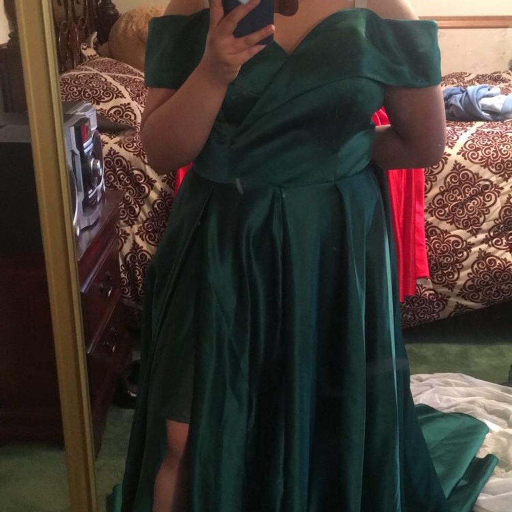 Green Off shoulder Prom Dress with Slit